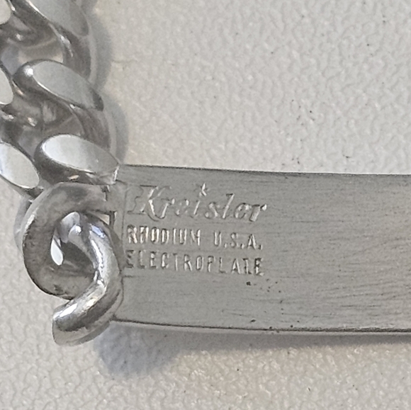 Kreisler USA Rhodium Electroplated "TERRI" Monogram Bracelet Cuban Chain - Picture 6 of 9